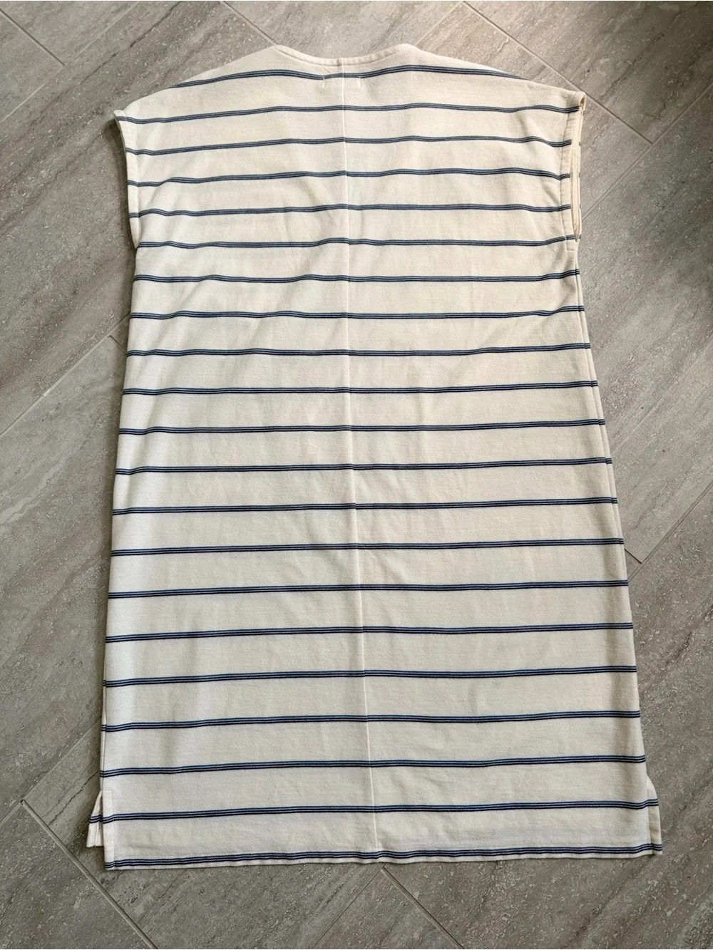 Madewell Womens M Striped Shift Dress Navy Ivory V Neck Sleeveless Coastal